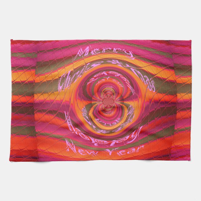 Happy Colours Merry Christmas Happy New Year  Desi Kitchen Towel (Horizontal)