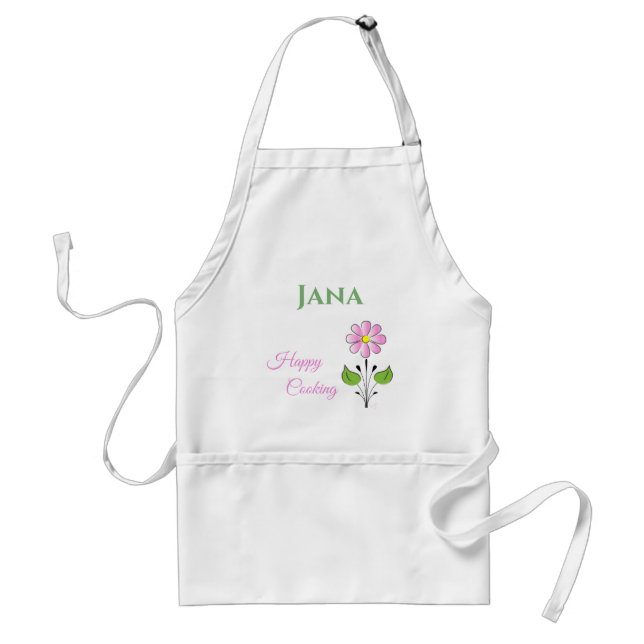 Happy-Cooking Flower Customize Name Adult Apron (Front)
