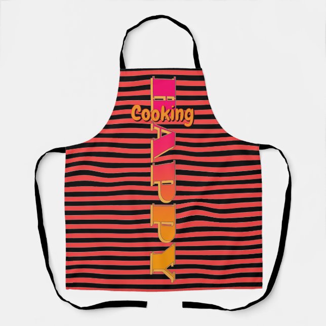 Happy Cooking Red Black Horizontal Stripe        Apron (Front)
