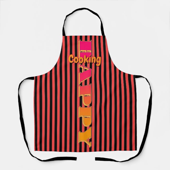 Happy Cooking Red Black Stripe        Apron (Front)