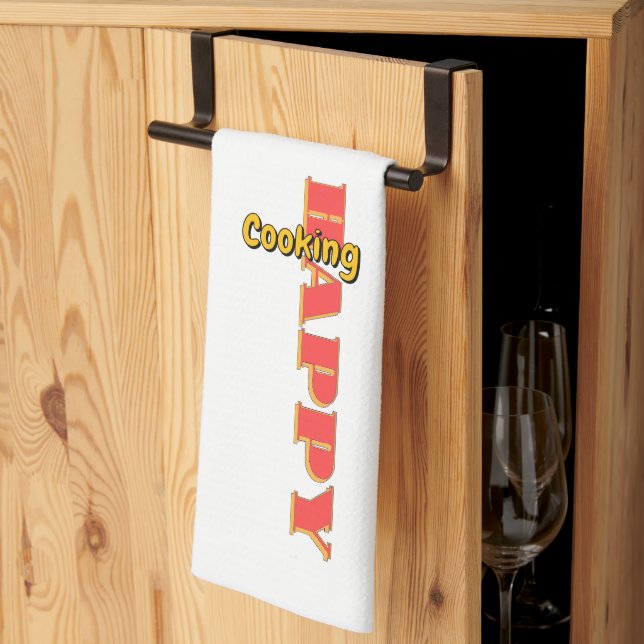 Happy Cooking White     Kitchen Towel (Thirds Fold)