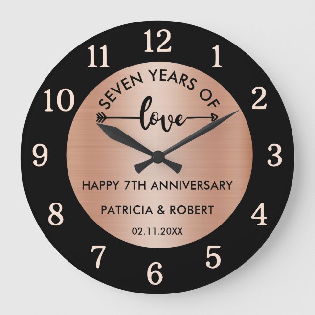 Happy Copper Anniversary  7th Wedding Anniversary  Large Clock (Front)