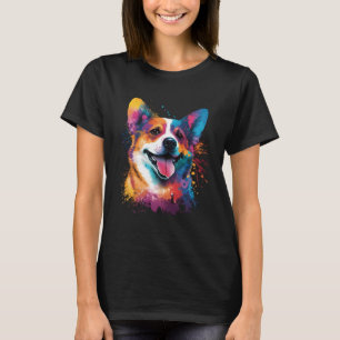 Happy Corgi Colorful Painting  Dog Animals T-Shirt