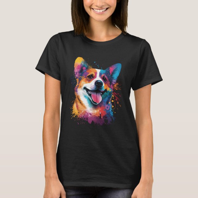 Happy Corgi Colourful Painting  Dog Animals T-Shirt (Front)