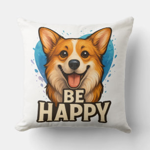 Happy Corgi Cute Dog Lover Design for Positive Throw Pillow