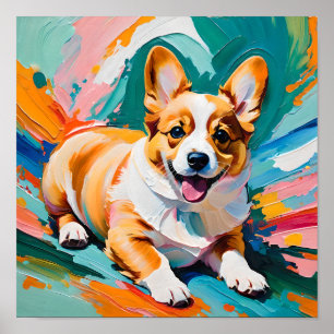Happy Corgi in Colour Splash- Abstract Poster