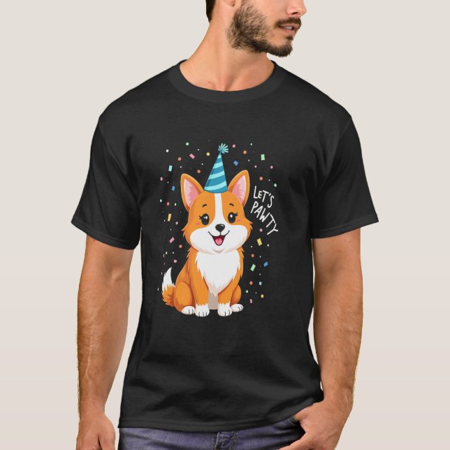 Happy Corgi Pawty Time T-Shirt (Front)