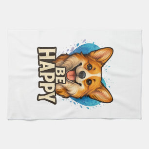 Happy Corgi with Colourful Heart- Dog lover design Kitchen Towel