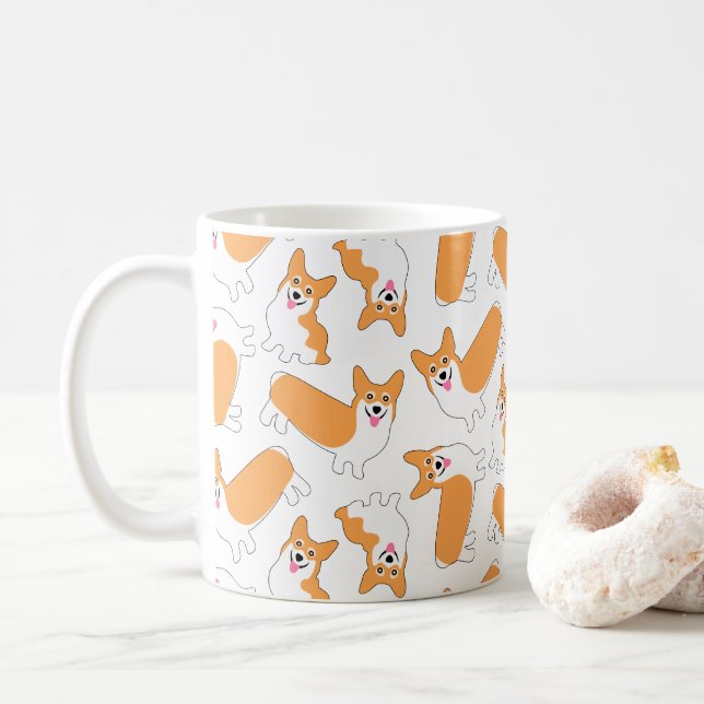 Happy Corgis Cute Puppy Dog Coffee Mug (With Donut)