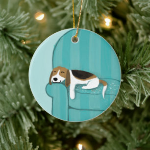 Happy Couch Beagle Ceramic Ornament