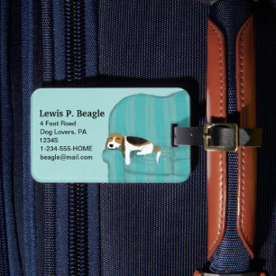 Happy Couch Beagle   Cute Dog Personalized Luggage Tag