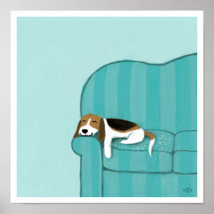 Happy Couch Beagle   Cute Dog Poster
