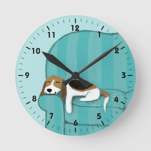 Happy Couch Beagle - Cute Puppy Dog Design Round C Clock