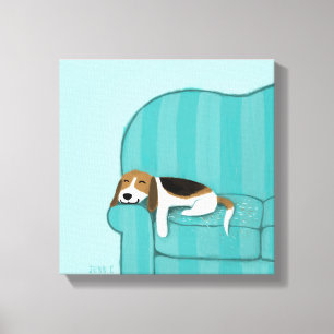 Happy Couch Beagle   Cute Sleeping Dog   Pet Art Canvas Print