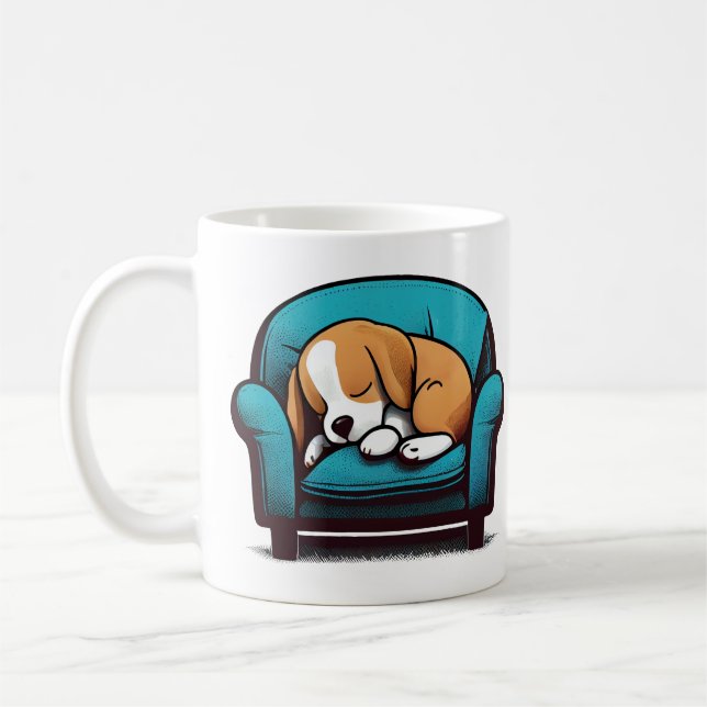 Happy Couch Beagle | Cute Sleeping Dog | Pet Art  Coffee Mug (Left)