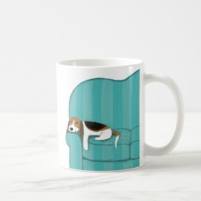 Happy Couch Beagle | Cute Sleeping Dog | Pet Art Coffee Mug (Right)
