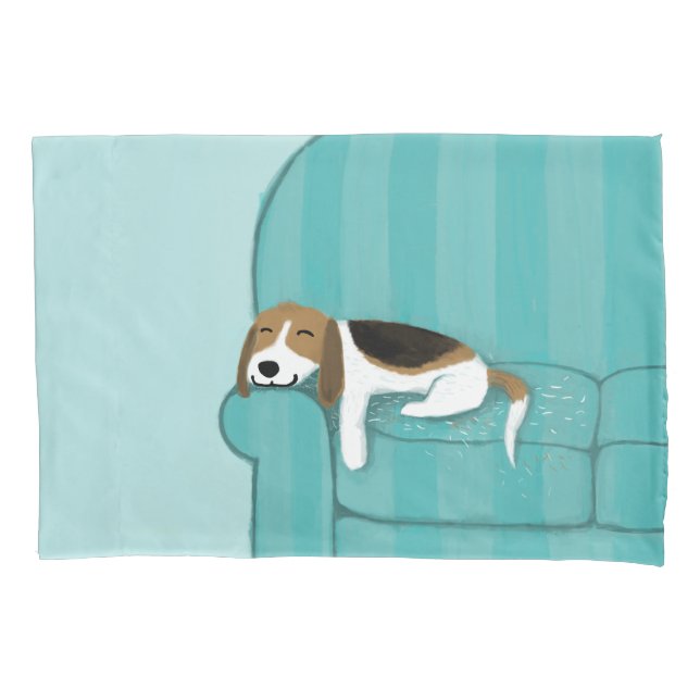 Happy Couch Beagle | Cute Sleeping Dog | Pet Art Pillowcase (Front)