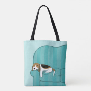 Happy Couch Beagle Cute Sleeping Dog Pet Art Tote Bag