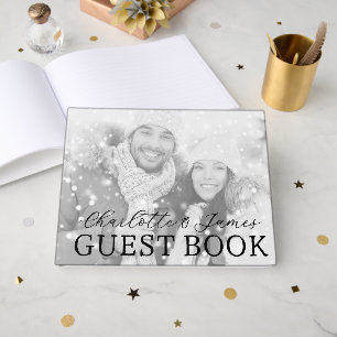 Happy Couple Black And White Photo Wedding Guest Book