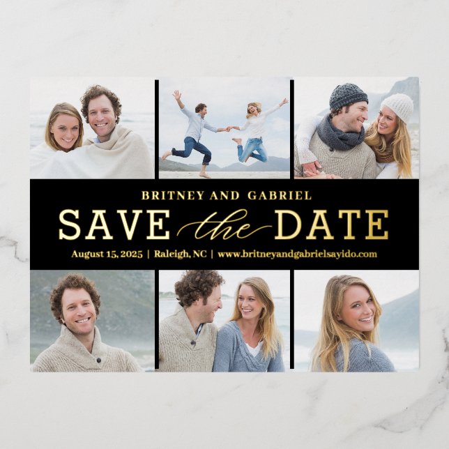 Happy Couple Foil Save The Date Postcard (Front)