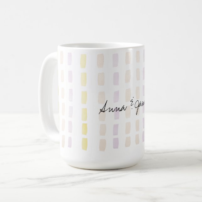 Happy Couple Geometric Watercolor Pattern Coffee Mug (Front Left)