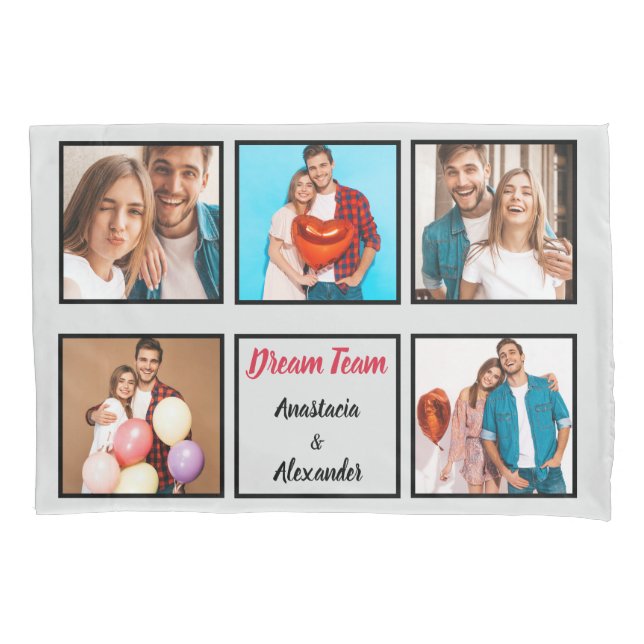 Happy couple modern personalized Valentine collage Pillowcase (Front)