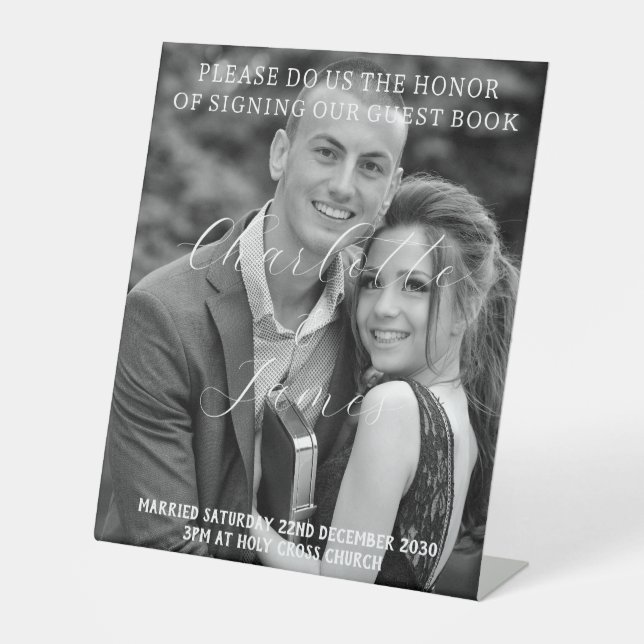 Happy Couple Wedding Guest Book Tabletop Sign (Front)