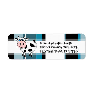 Happy Cow Blue Stripe Return Address Labels