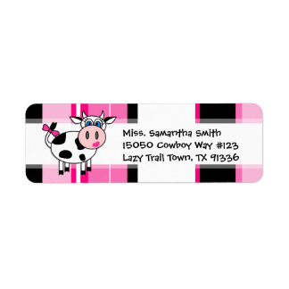 Happy Cow Girl Pink Stripe Return Address Labels