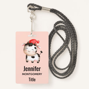 Happy Cow in a Cute Red Hat Badge