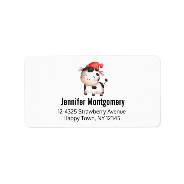 Happy Cow in a Cute Red Hat Label (Front)