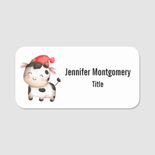 Happy Cow in a Cute Red Hat Name Tag