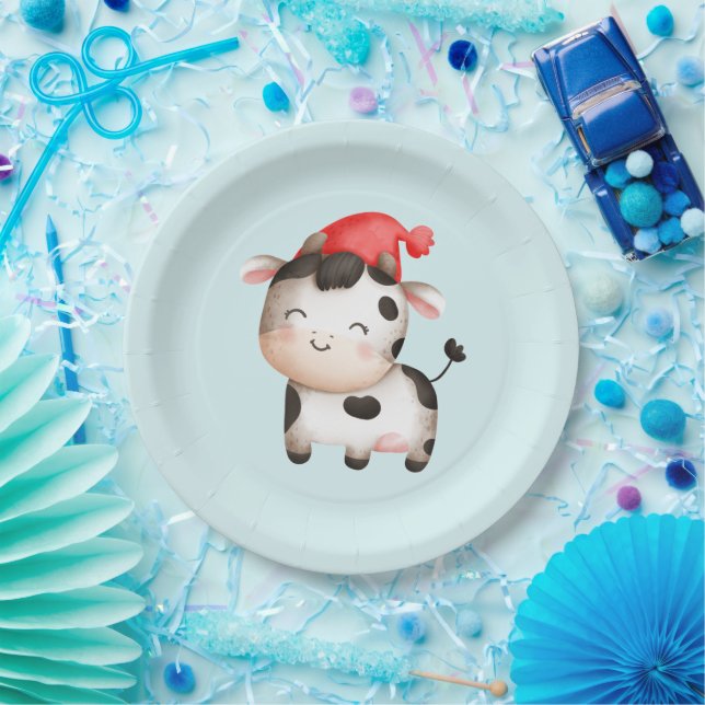 Happy Cow in a Cute Red Hat Paper Plate (Party)