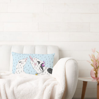 Happy Cow & Lamb Friends Enjoying Spring Rain Lumbar Pillow