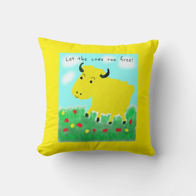 Happy Cow Vegan Throw Pillow (Front)