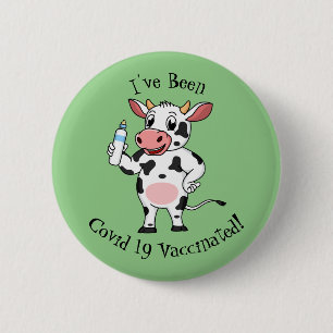 Happy cow with baby bottle cartoon 2 inch round button