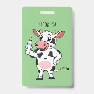 Happy cow with baby bottle cartoon badge
