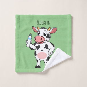 Happy cow with baby bottle cartoon bath towel set