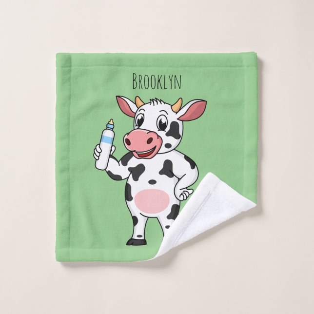 Happy cow with baby bottle cartoon bath towel set (Wash Cloth)