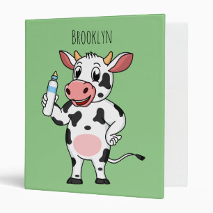 Happy cow with baby bottle cartoon binder