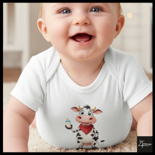Happy cow with baby bottle cartoon bodysuit