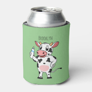 Happy cow with baby bottle cartoon can cooler