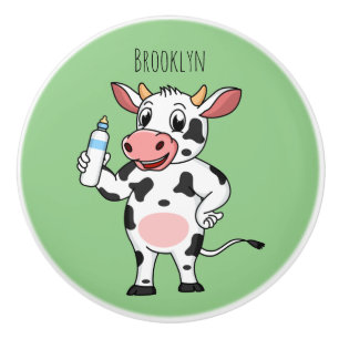 Happy cow with baby bottle cartoon ceramic knob