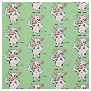 Happy cow with baby bottle cartoon fabric