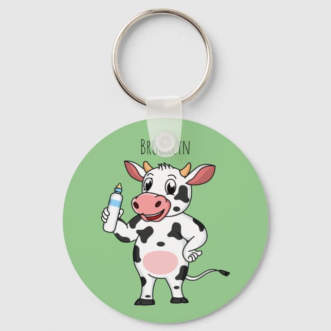 Happy cow with baby bottle cartoon  keychain (Front)