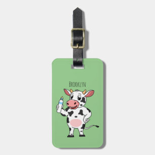 Happy cow with baby bottle cartoon luggage tag