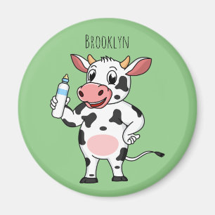 Happy cow with baby bottle cartoon  magnet