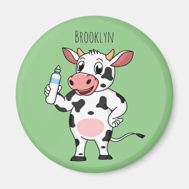 Happy cow with baby bottle cartoon  magnet (Front)