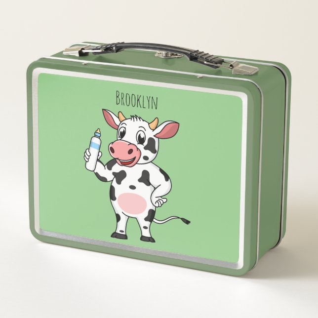 Happy cow with baby bottle cartoon  metal lunch box (Back)