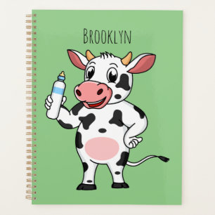 Happy cow with baby bottle cartoon planner